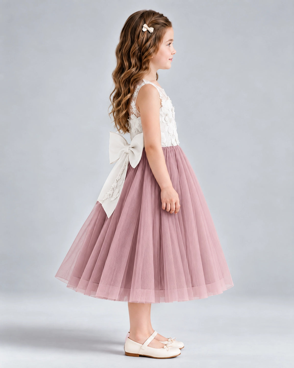 Dusty Rose A-line Flower Girl Dresses Side