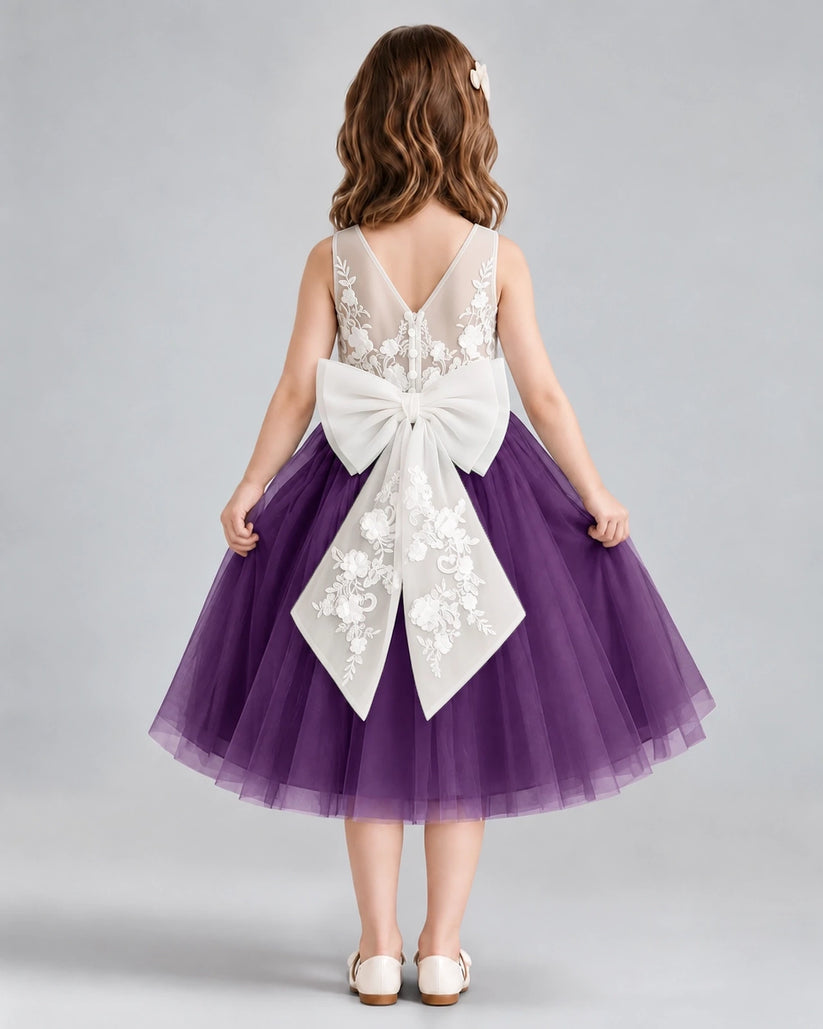 Grape A-line Flower Girl Dresses Back