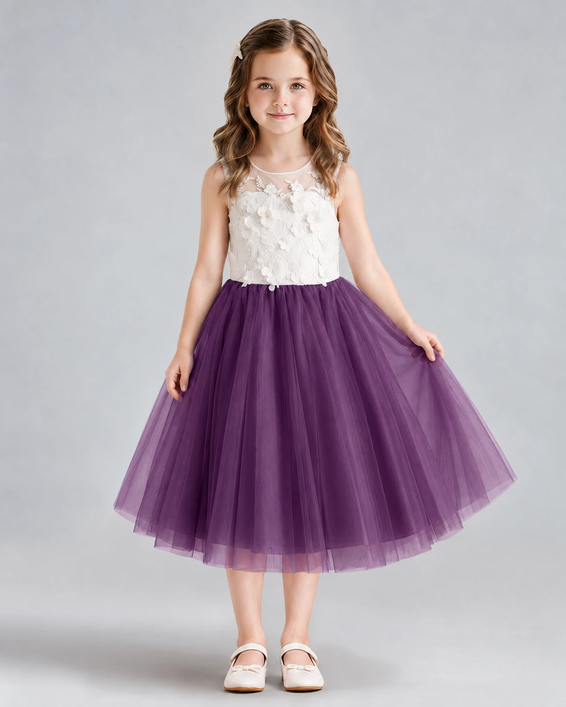 Grape A-line Flower Girl Dresses Front