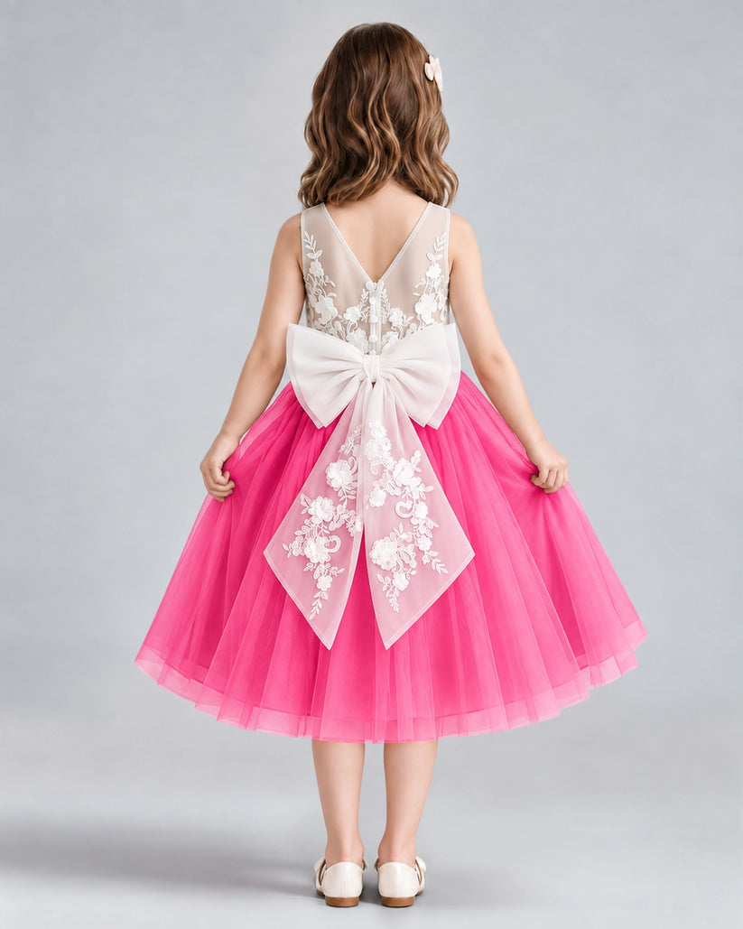 Hot Pink A-line Flower Girl Dresses Back