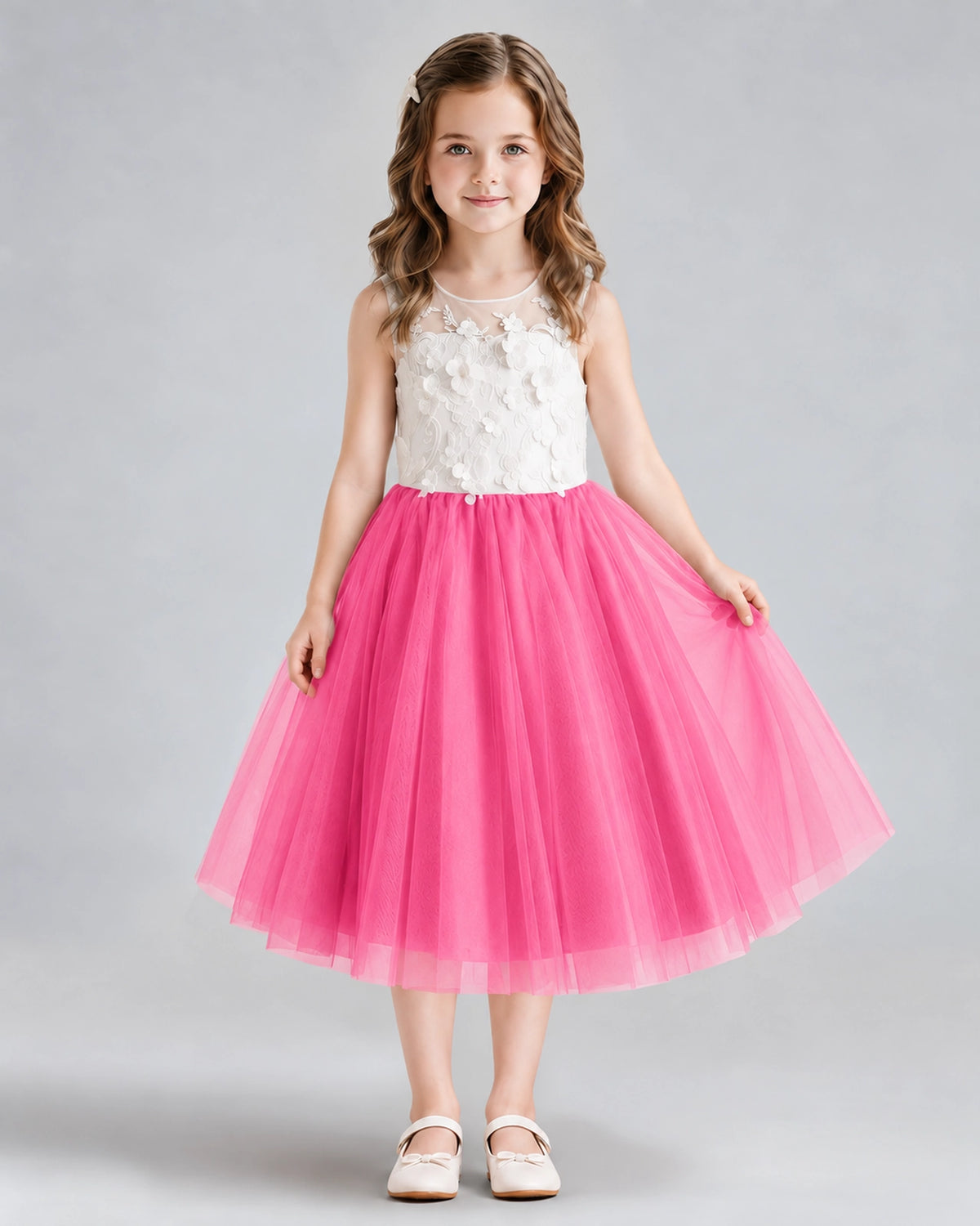 Hot Pink A-line Flower Girl Dresses Front