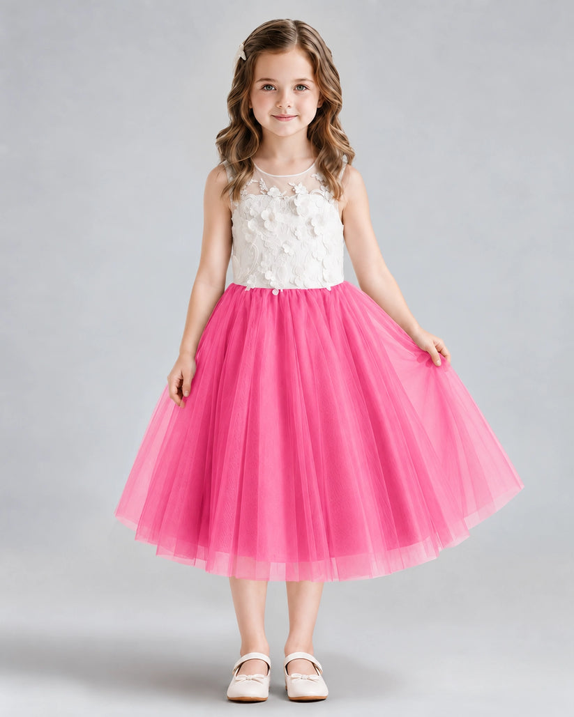 Hot Pink A-line Flower Girl Dresses Front