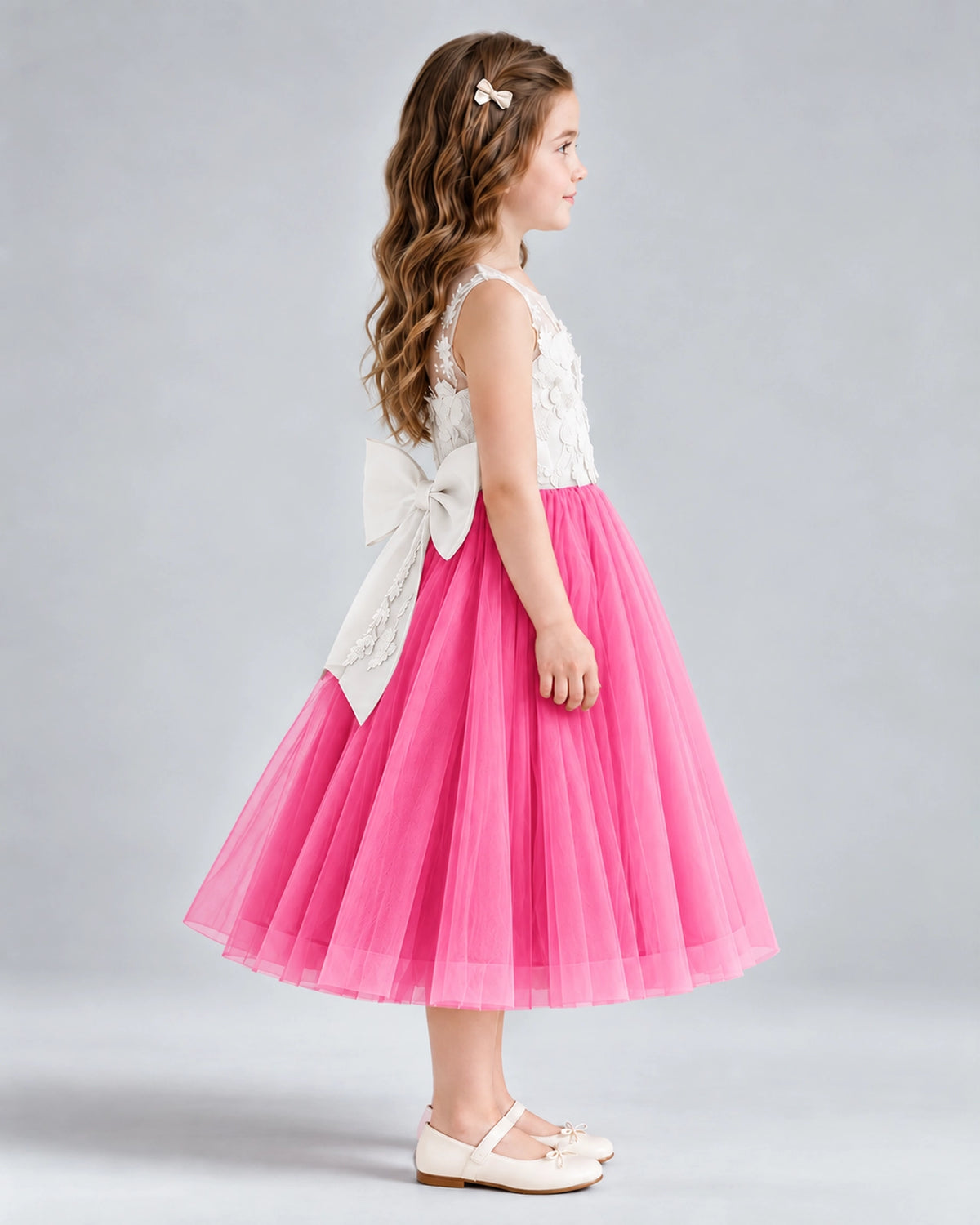 Hot Pink A-line Flower Girl Dresses Side
