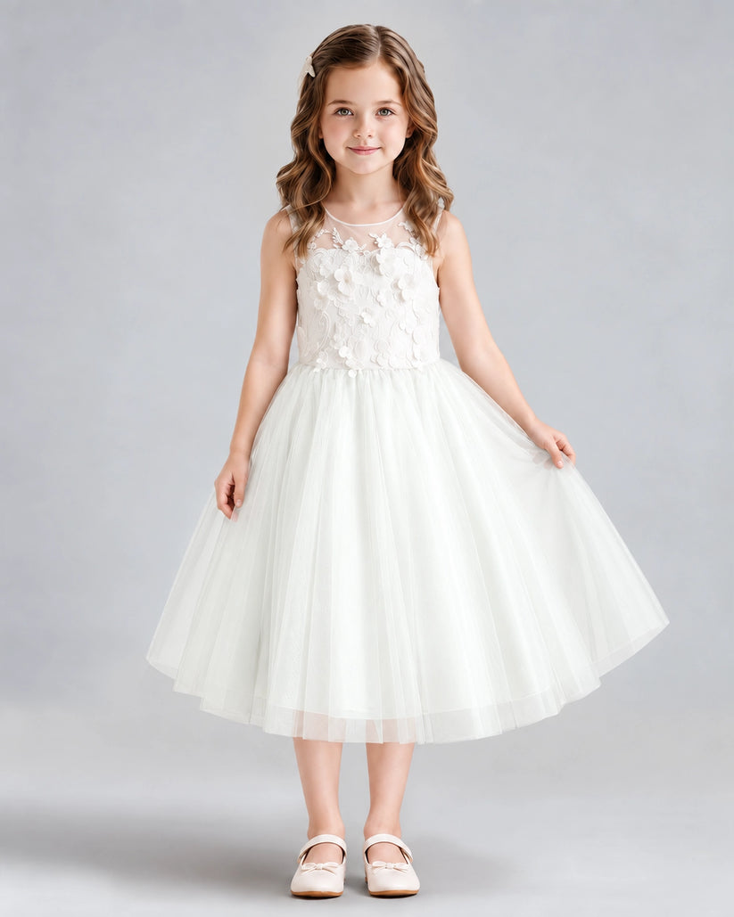 Ivory A-line Flower Girl Dresses Front