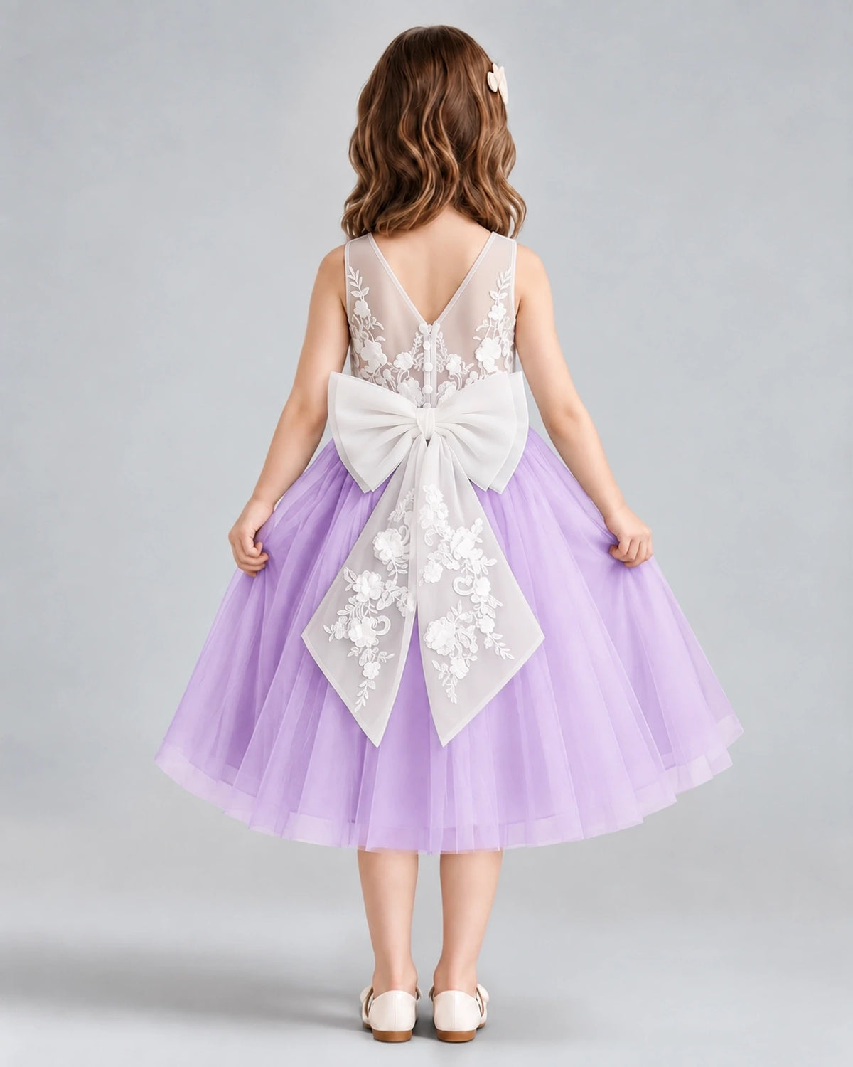 Lilac A-line Flower Girl Dresses Back