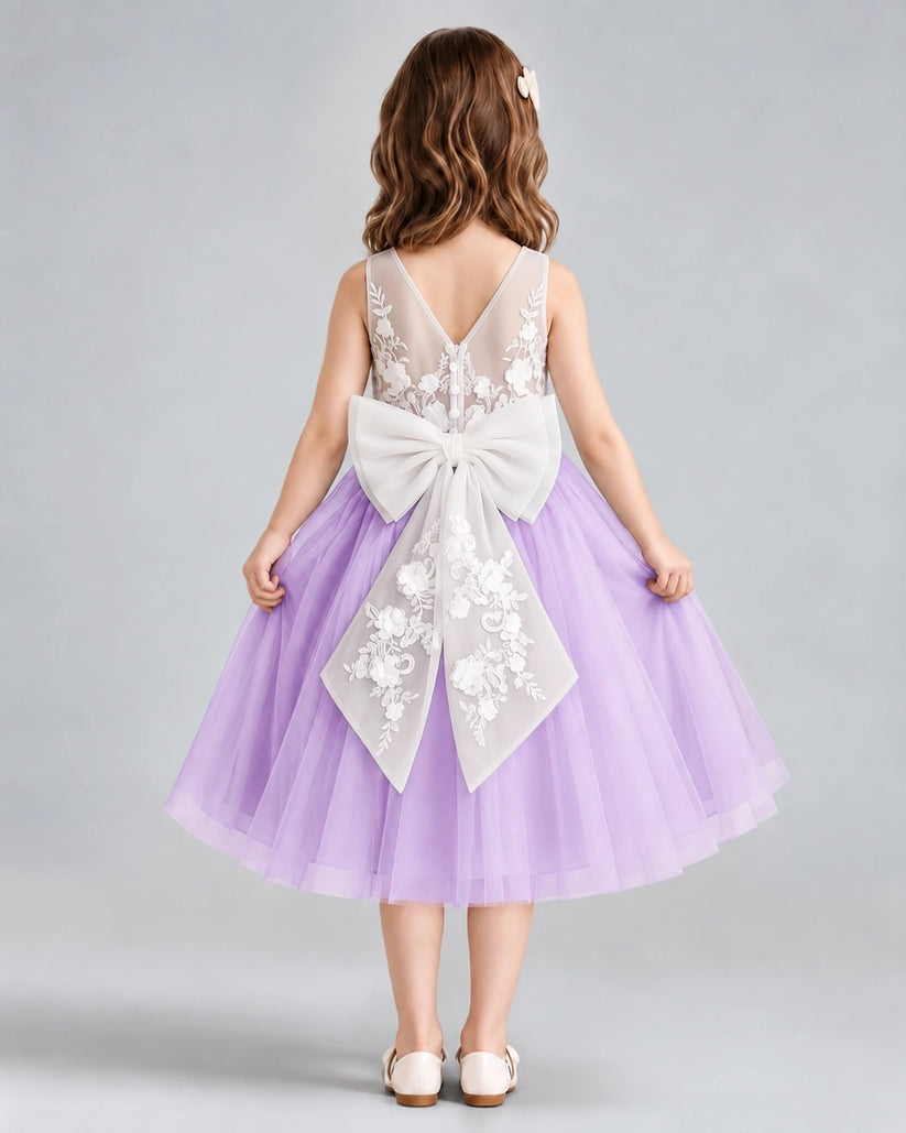 Lilac A-line Flower Girl Dresses Back