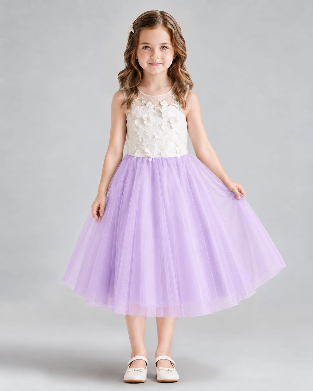 Lilac A-line Flower Girl Dresses Front