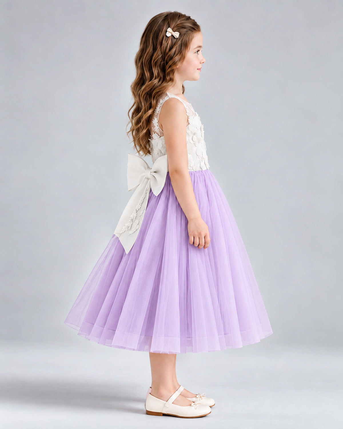 Lilac A-line Flower Girl Dresses Side