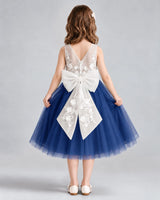Navy Blue A-line Flower Girl Dresses Back