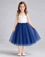 Navy Blue A-line Flower Girl Dresses Front