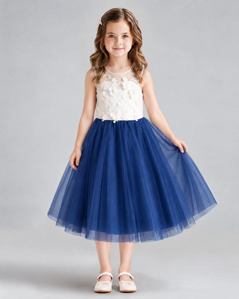 Navy Blue A-line Flower Girl Dresses Front