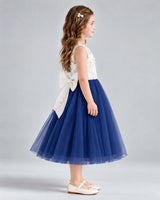 Navy Blue A-line Flower Girl Dresses Side