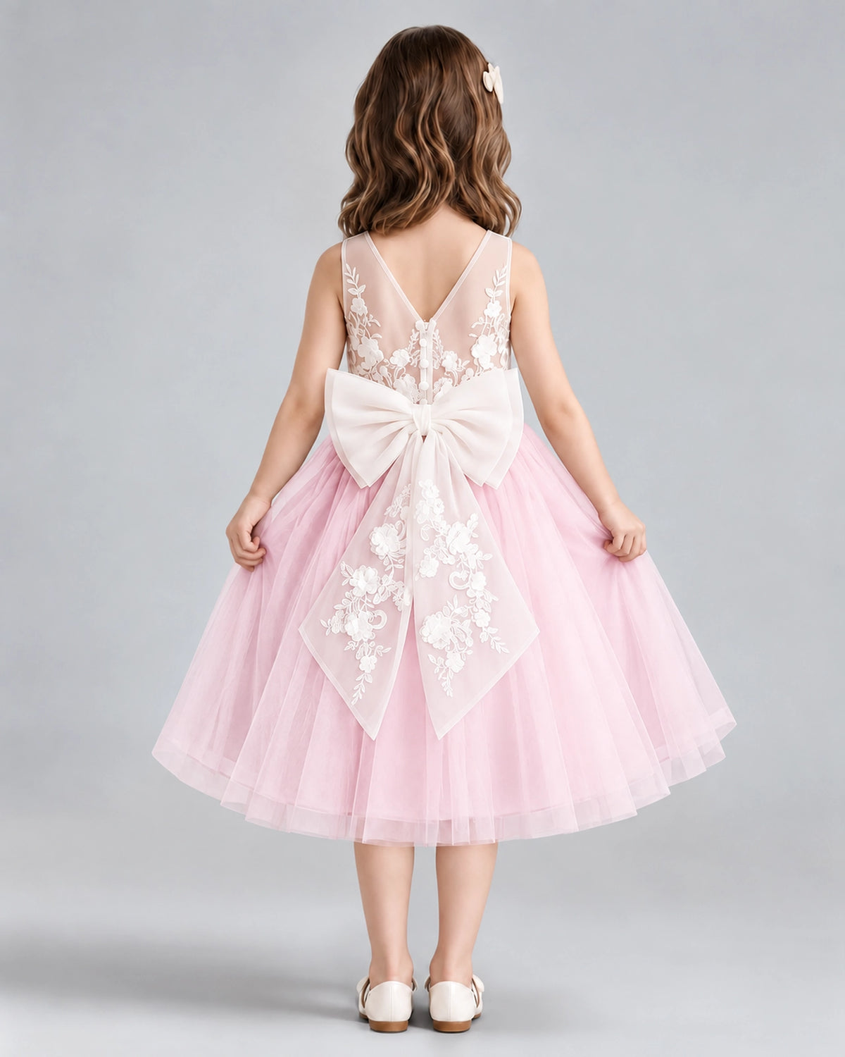 Pink A-line Flower Girl Dresses Back