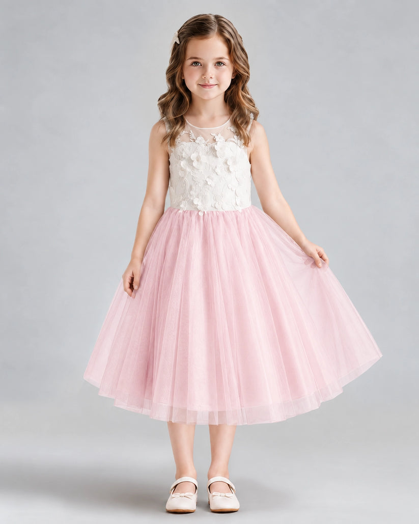 Pink A-line Flower Girl Dresses Front
