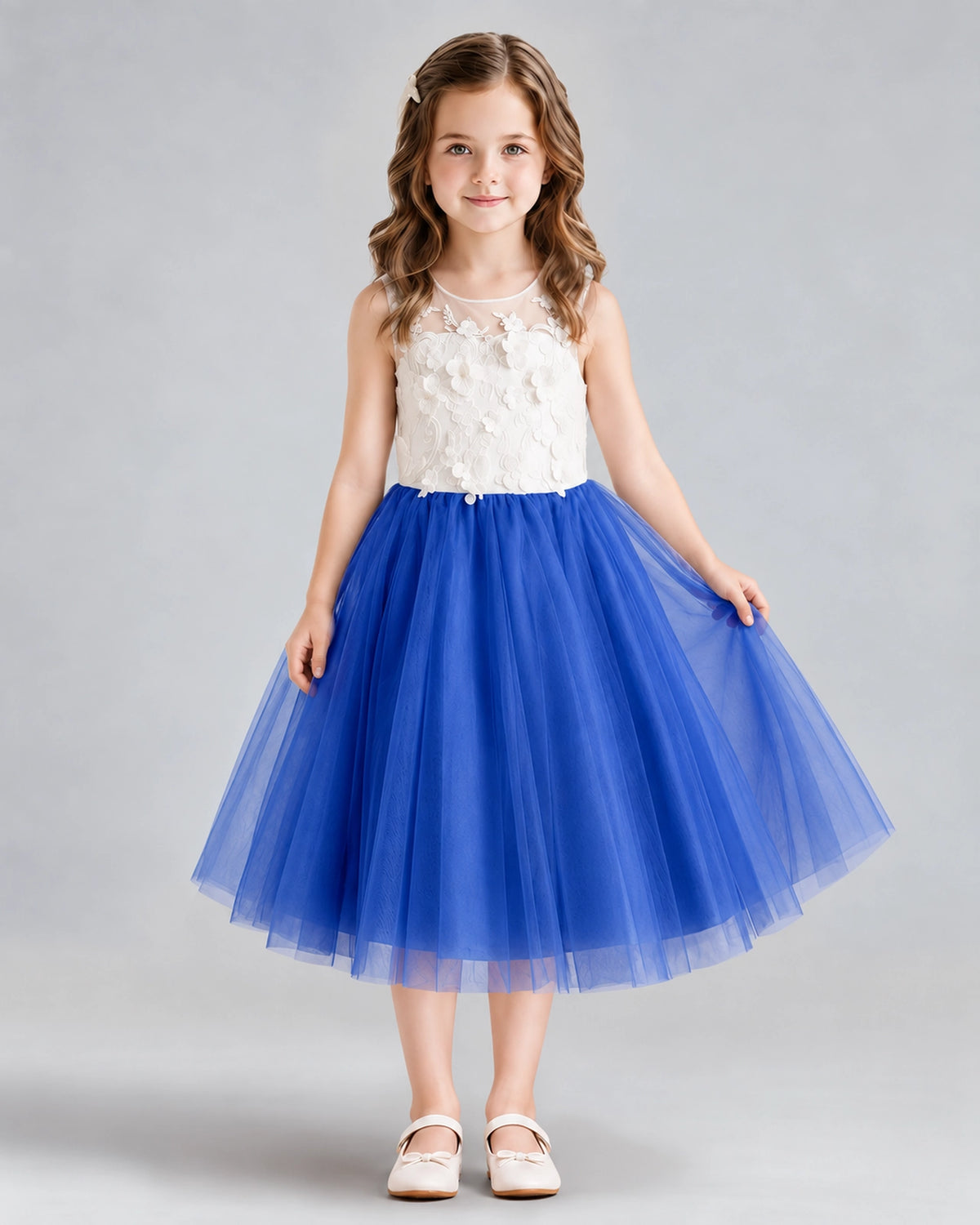 Royal Blue A-line Flower Girl Dresses Front