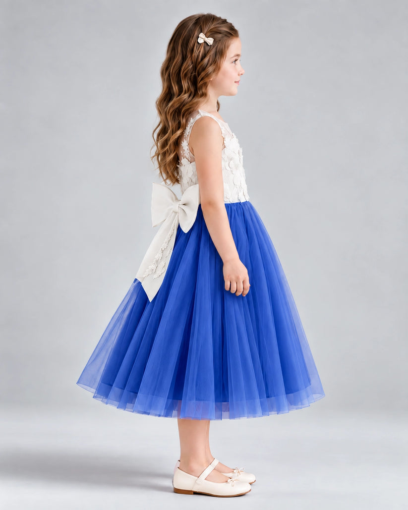 Royal Blue A-line Flower Girl Dresses Side