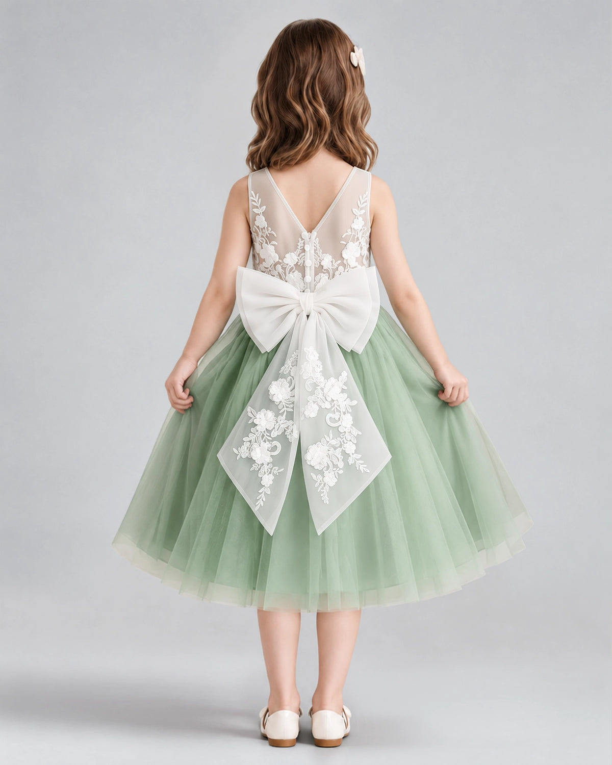 Sage Green A-line Flower Girl Dresses Back