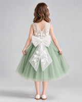 Sage Green A-line Flower Girl Dresses Back