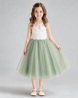 Sage Green A-line Flower Girl Dresses Front