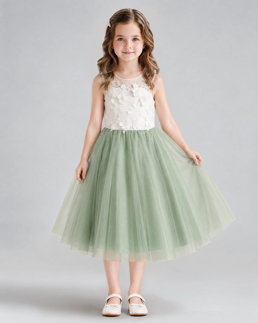 Sage Green A-line Flower Girl Dresses Front