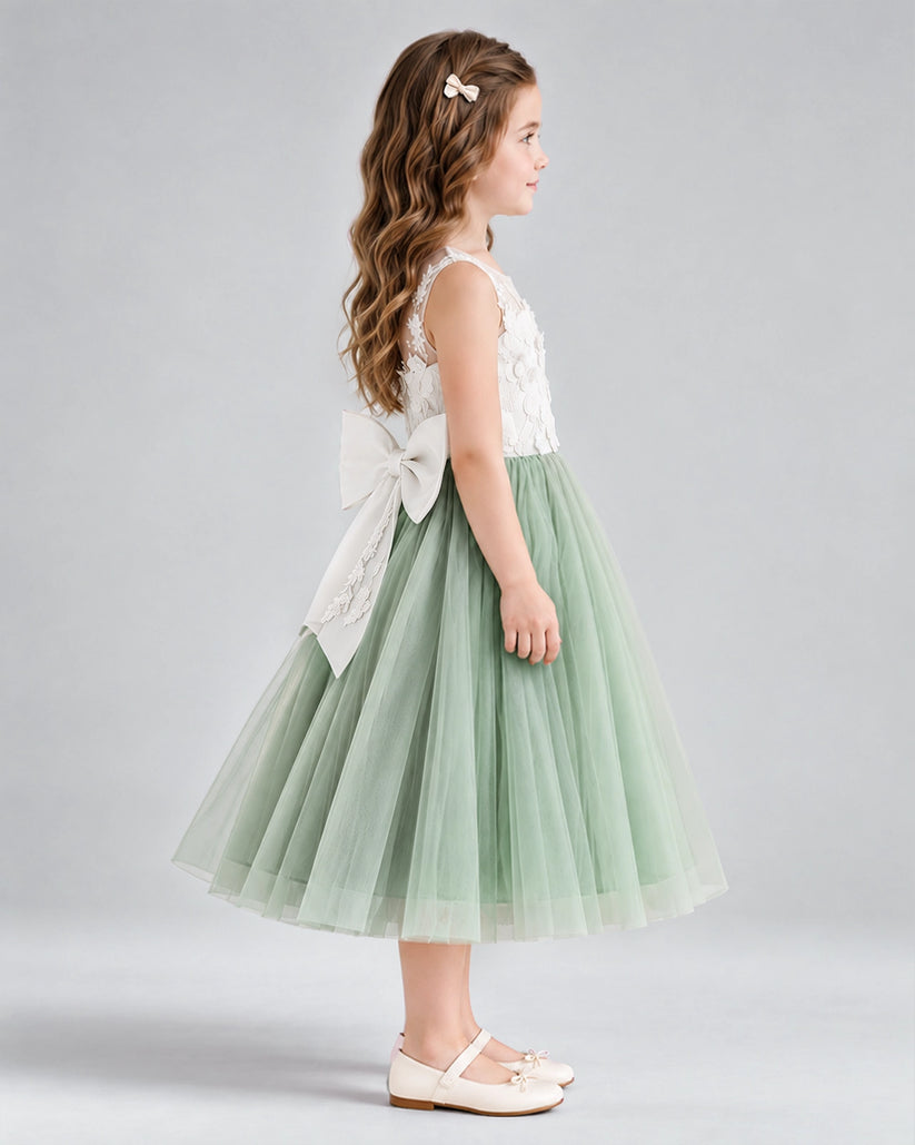 Sage Green A-line Flower Girl Dresses Side