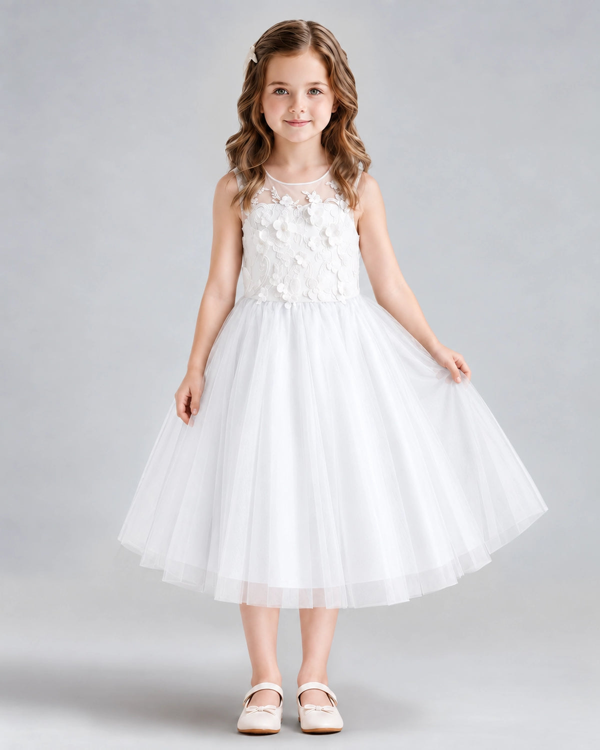White A-line Flower Girl Dresses Front