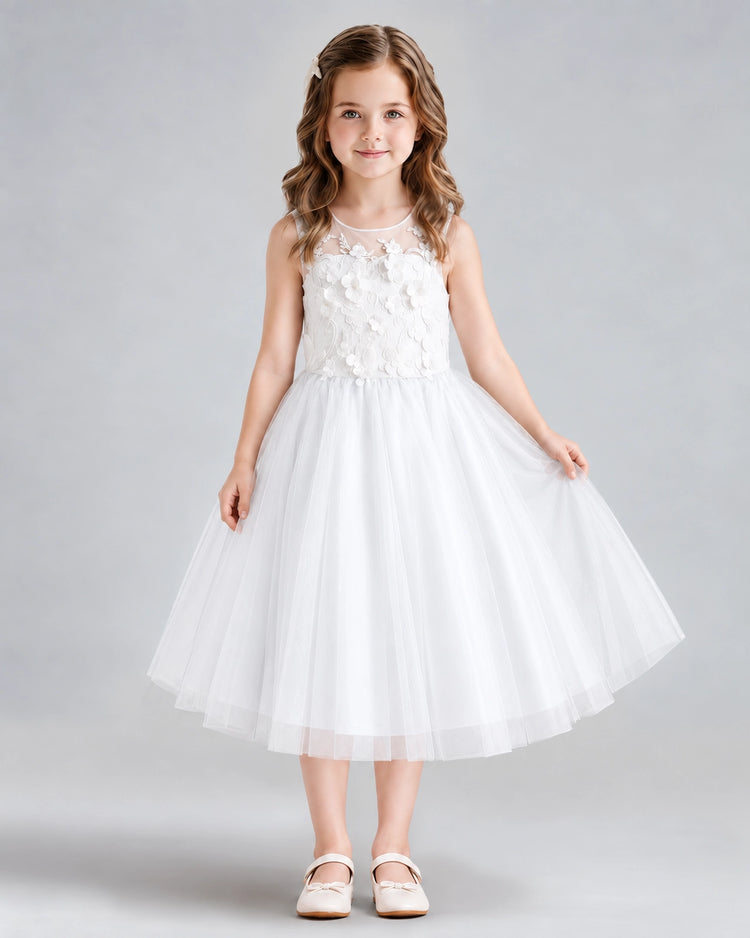 White A-line Flower Girl Dresses Front