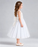 White A-line Flower Girl Dresses Side