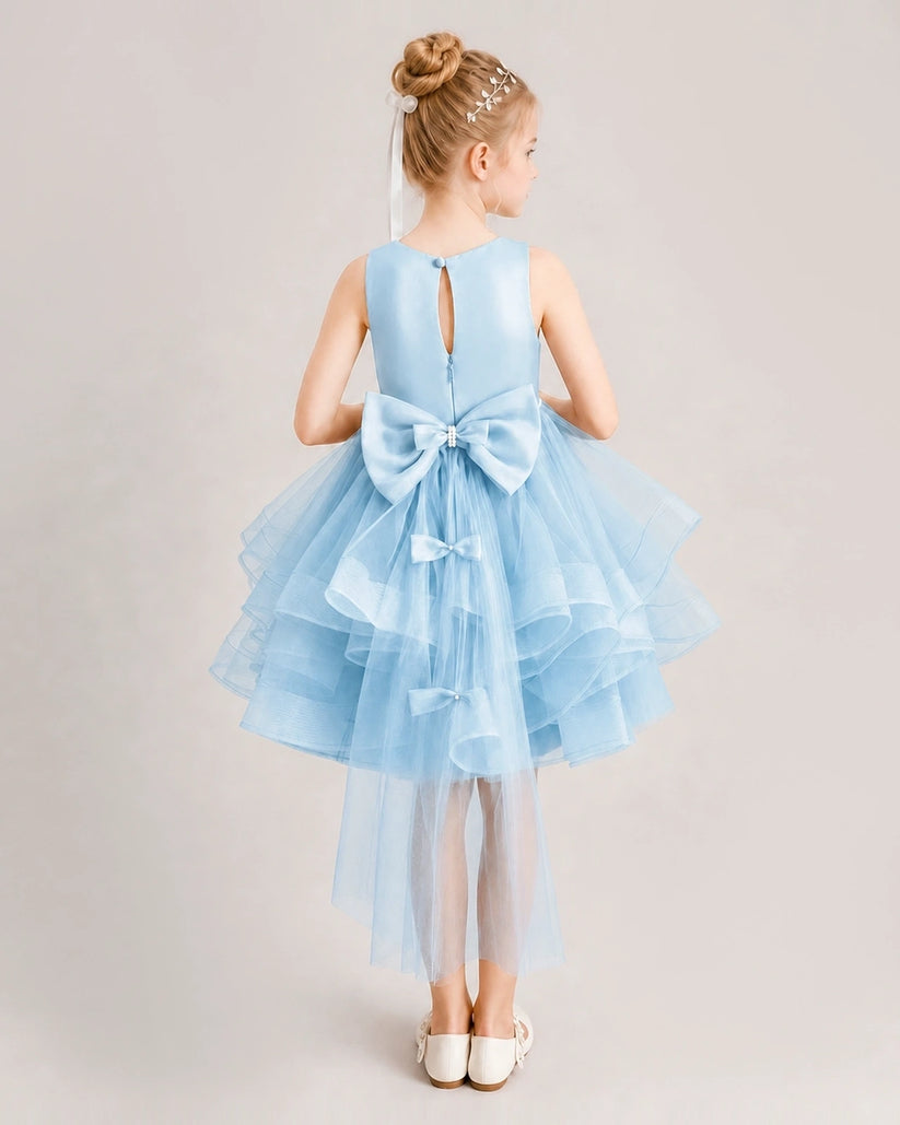 Baby Blue Tulle A-line Girls Formal Dress Back View