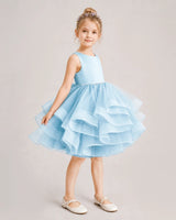 Baby Blue Tulle Ball Gown Girls Formal Dress Side View