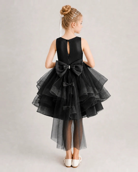 Black Tulle High-Low Girls Formal Dress Back View
