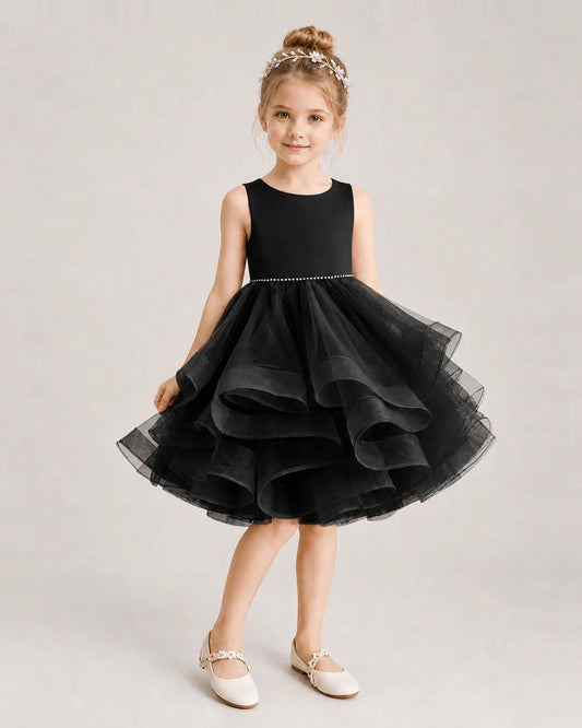 Black Tulle Ball Gown Girls Formal Dress Front View