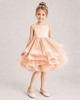 Blush Pink Tulle A-line Girls Formal Dress Front View