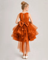 Burnt Orange Tulle A-line Girls Formal Dress Back View