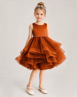 Burnt Orange Tulle A-line Girls Formal Dress Front View