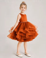 Burnt Orange Tulle A-line Girls Formal Dress Front View
