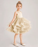 Champagne Tulle Ball Gown Girls Formal Dress Side View