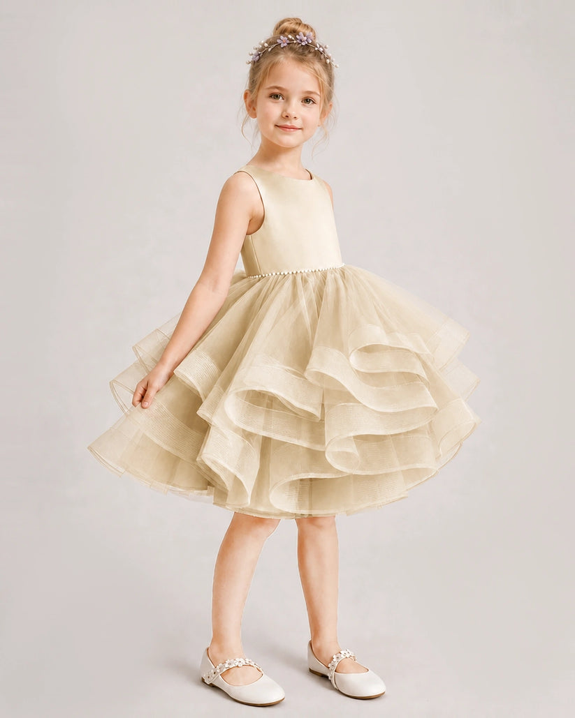 Champagne Tulle Ball Gown Girls Formal Dress Side View