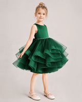 Dark Green Tulle Ball Gown Girls Formal Dress Side View