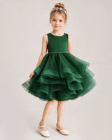 Dark Green Tulle Ball Gown Girls Formal Dress Front View