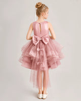 Dusty Rose Tulle A-line Girls Formal Dress Back View