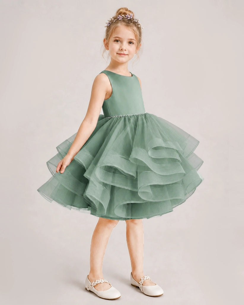 Eucalyptus Tulle Ball Gown Girls Formal Dress Side View