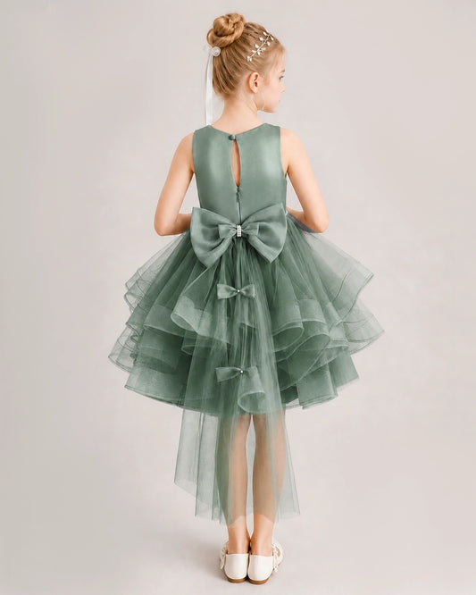 Eucalyptus Tulle A-line Girls Formal Dress Back View