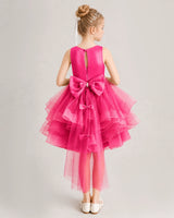 Hot Pink Tulle A-line Girls Formal Dress Back View