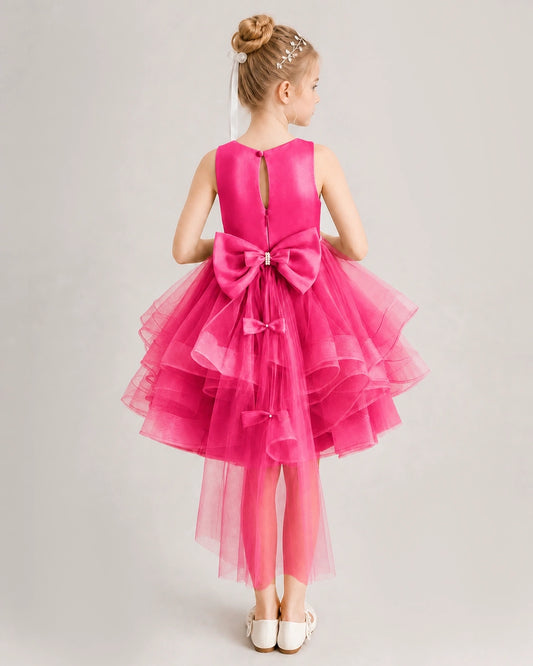 Hot Pink Tulle A-line Girls Formal Dress Back View