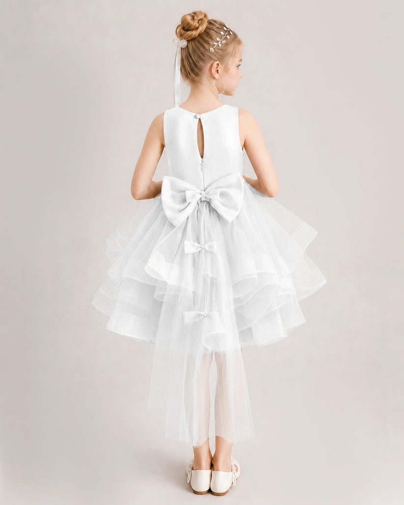 Ivory Tulle A-line Girls Formal Dress Back View