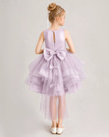 Lilac Tulle A-line Girls Formal Dress Back View