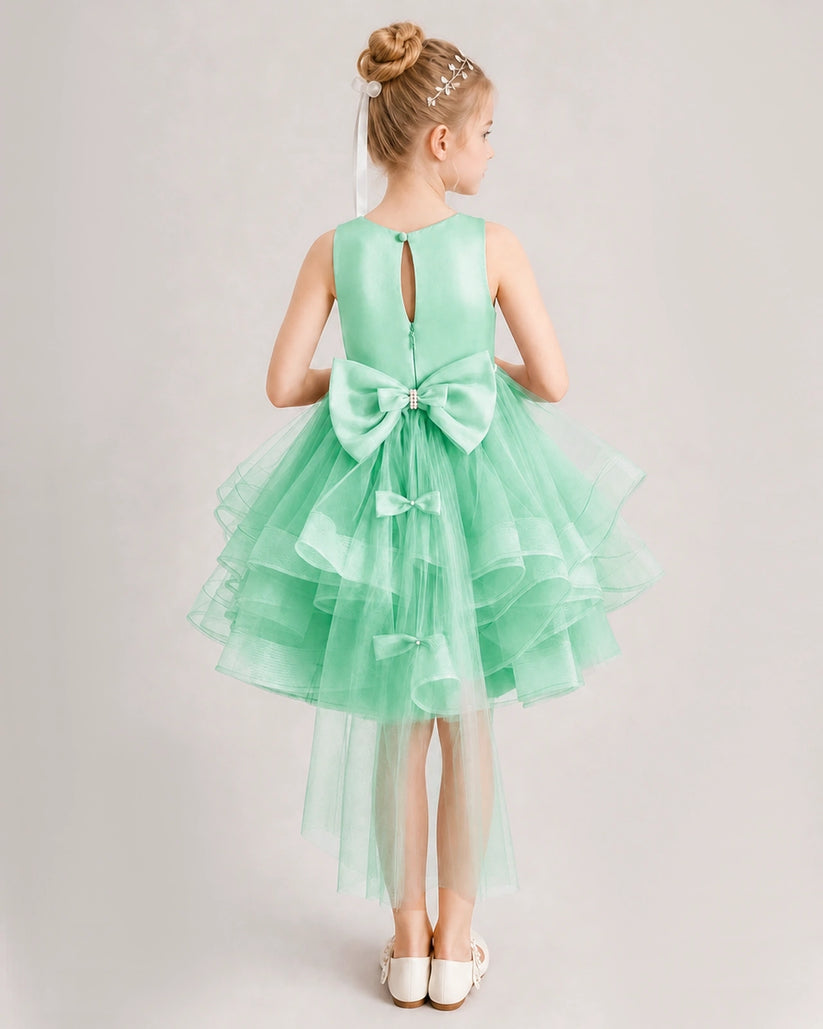 Mint Green Tulle A-line Girls Formal Dress Back View
