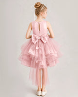 Pink Tulle A-line Girls Formal Dress Back View