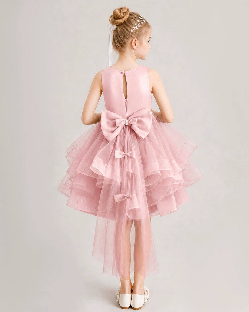 Pink Tulle A-line Girls Formal Dress Back View